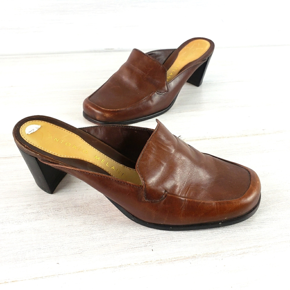 Antonio Melani Brown Leather Mules Size 6½